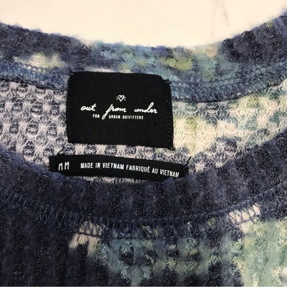 Urban outfitters Out From Under Blue Floral Long Sleeve Waffle Knit Crop Top - Picture 5 of 10